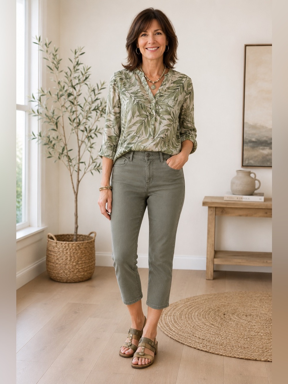 Chicos cropped jeans Olive Green size 10 Chicos 1.5